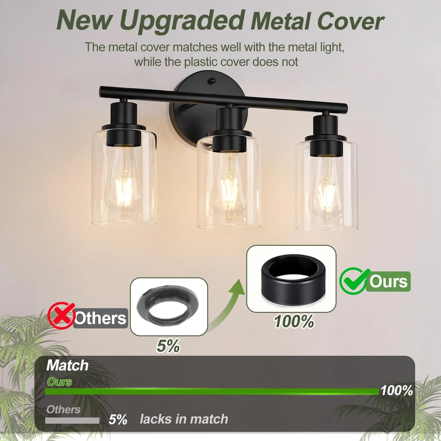 3-Light Bathroom Light Fixtures, Black Modern Vanity Lights with Clear Glass Shade, Bathroom Wall Lamp for Mirror Kitchen Living Room Hallway Cabinet Porch - Image 6