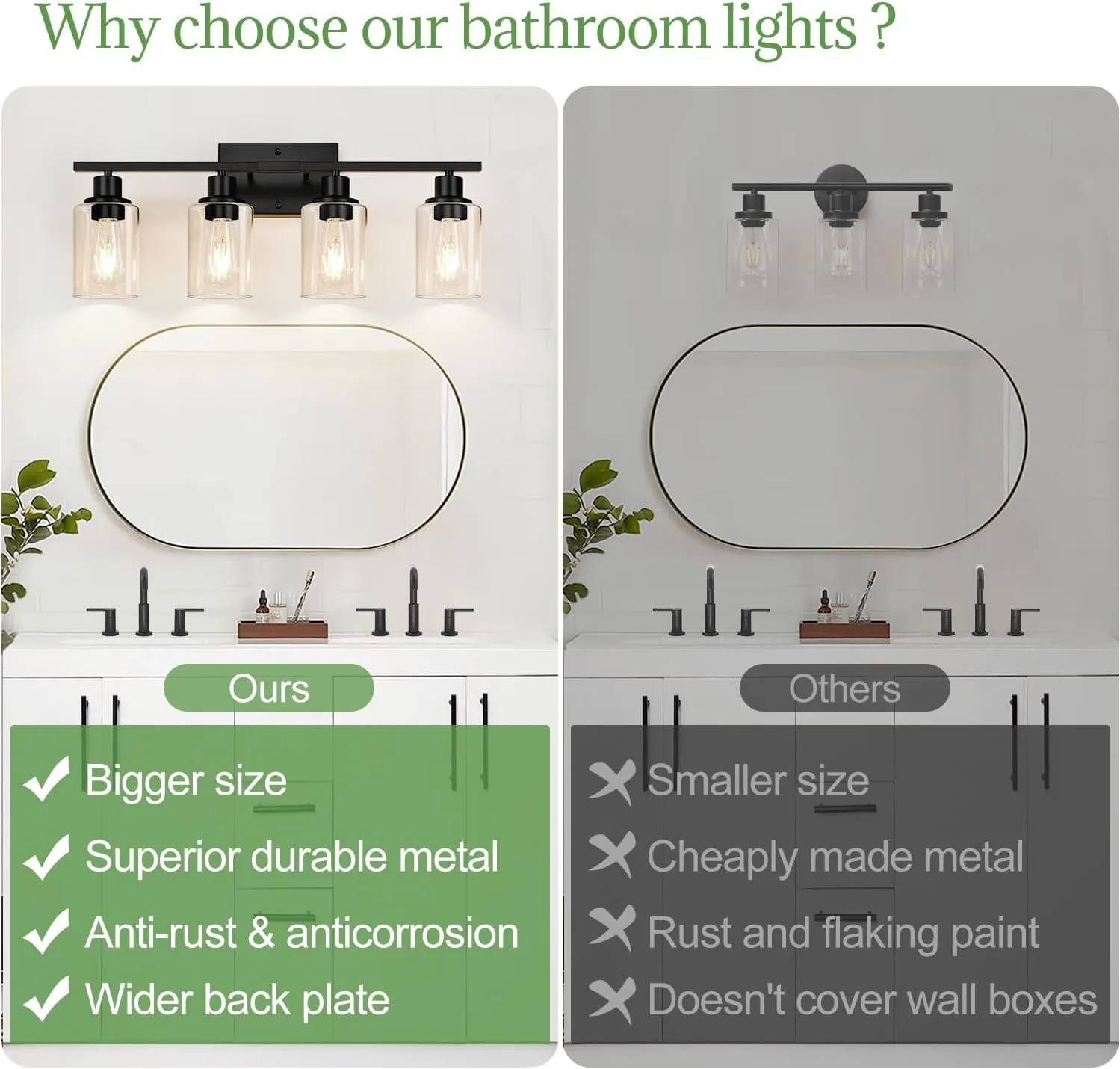 4-Light Bathroom Light Fixtures, Bathroom Vanity Lights with Clear Glass Shades, Matte Black Bathroom Light Fixtures over mirror, Modern Bathroom Wall Lamp for Mirror Living Room Cabinet Bedroom Porch - Image 2