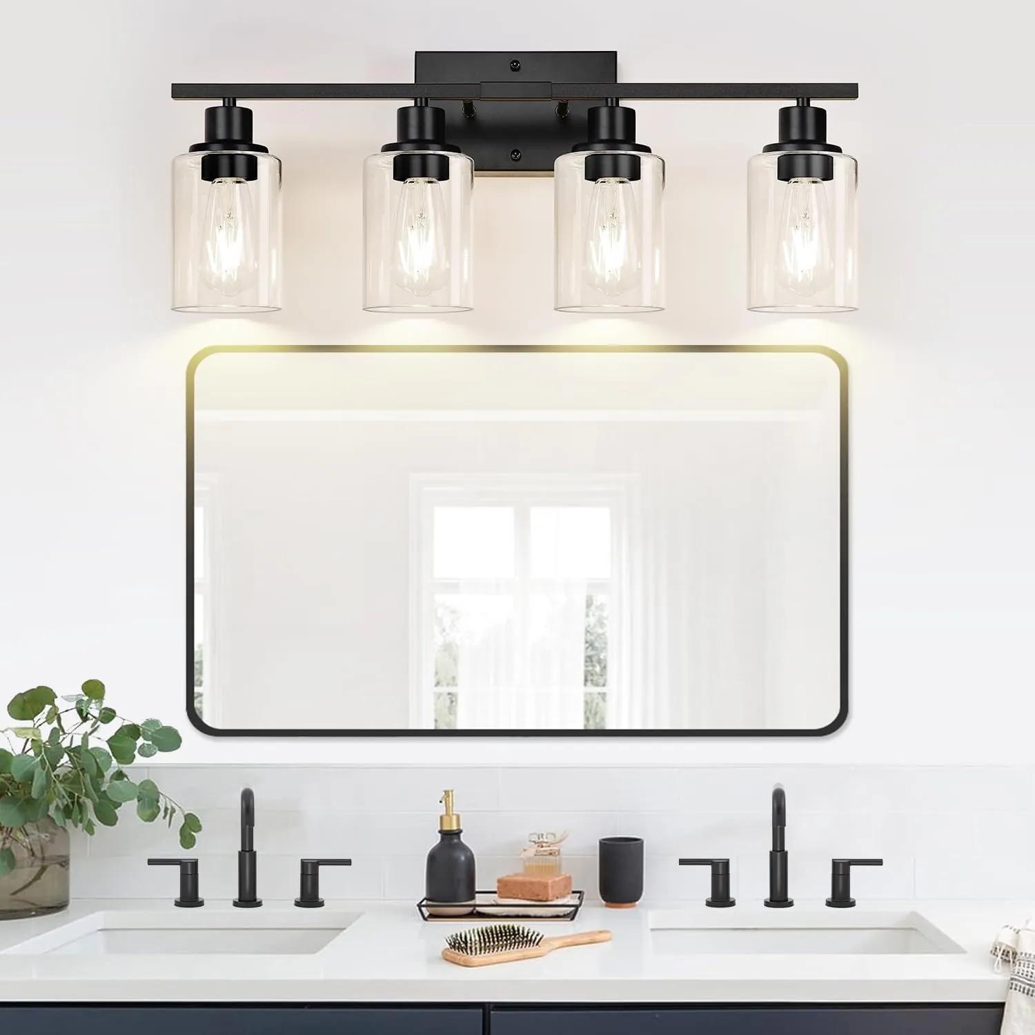 4-Light Bathroom Light Fixtures, Bathroom Vanity Lights with Clear Glass Shades, Matte Black Bathroom Light Fixtures over mirror, Modern Bathroom Wall Lamp for Mirror Living Room Cabinet Bedroom Porch - Image 5