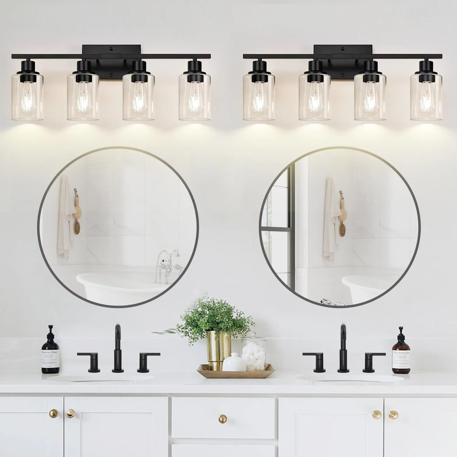 4-Light Bathroom Light Fixtures, Bathroom Vanity Lights with Clear Glass Shades, Matte Black Bathroom Light Fixtures over mirror, Modern Bathroom Wall Lamp for Mirror Living Room Cabinet Bedroom Porch - Image 6