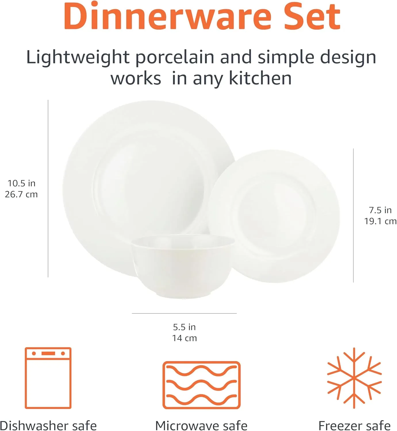 Amazon Basics 18-Piece Kitchen Dinnerware Set, Plates, Dishes, Bowls, Service for 6 - White - Image 7