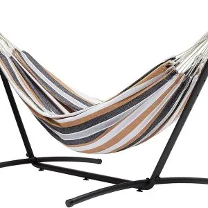 Amazon Basics Double Hammock with 9-Foot Space Saving Steel Stand and Carrying Case, 470lb Capacity, Multicolor, 118 x 46 x 39 inches