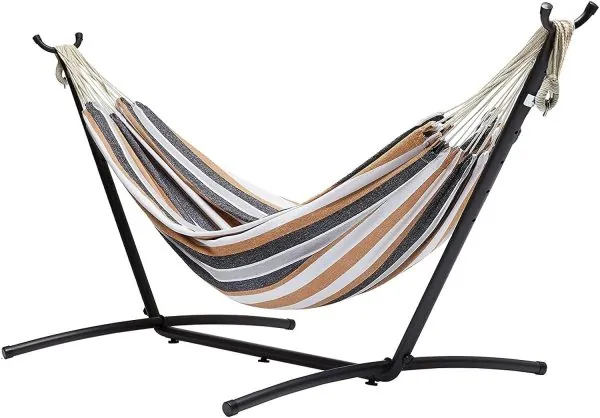 Amazon Basics Double Hammock with 9-Foot Space Saving Steel Stand and Carrying Case, 470lb Capacity, Multicolor, 118 x 46 x 39 inches
