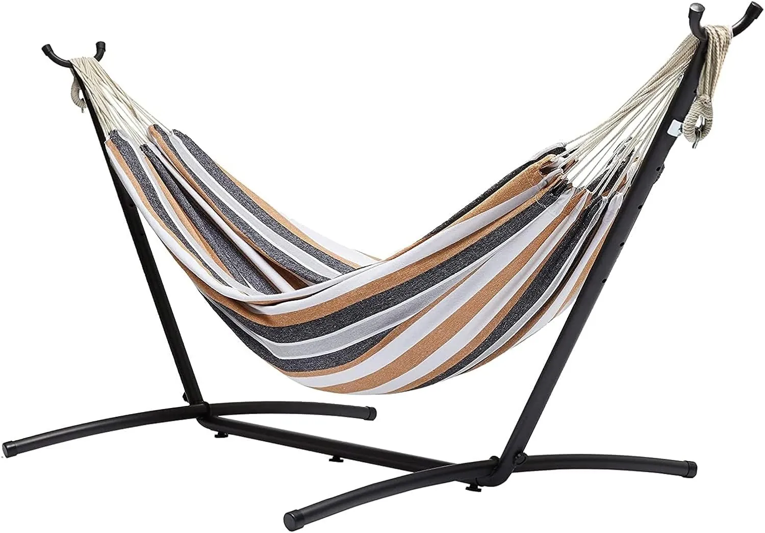 Amazon Basics Double Hammock with 9-Foot Space Saving Steel Stand and Carrying Case, 470lb Capacity, Multicolor, 118 x 46 x 39 inches