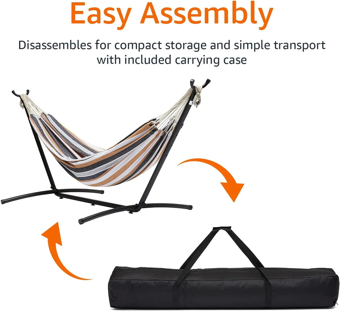 Amazon Basics Double Hammock with 9-Foot Space Saving Steel Stand and Carrying Case, 470lb Capacity, Multicolor, 118 x 46 x 39 inches - Image 7