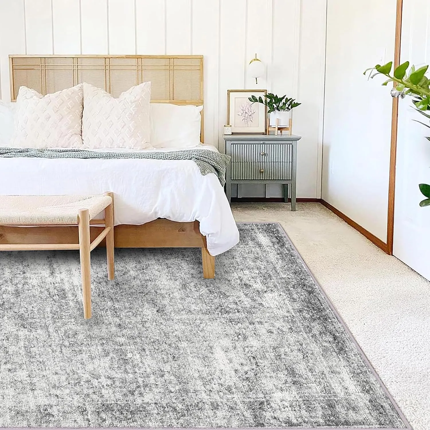 Area Rug 6x9 Washable Rug Gray Vintage Rug Traditional Floor Cover Thin Rug Retro Kitchen Indoor Distressed Non Slip Carpet Floral Print Mat Living Room Bedroom Dining Room - Image 2