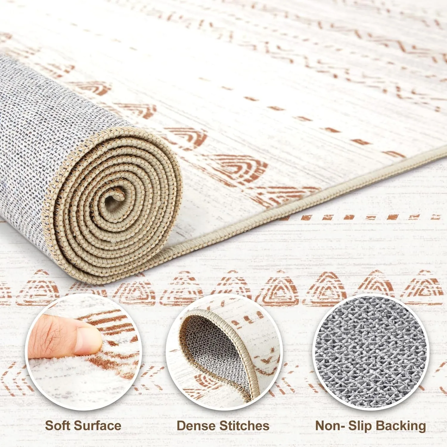 Area Rug Living Room Rugs: 5x7 Large Soft Machine Washable Boho Moroccan Farmhouse Neutral Stain Resistant Indoor Floor Rug Carpet for Bedroom Under Dining Table Home Office House Decor - Brown - Image 3