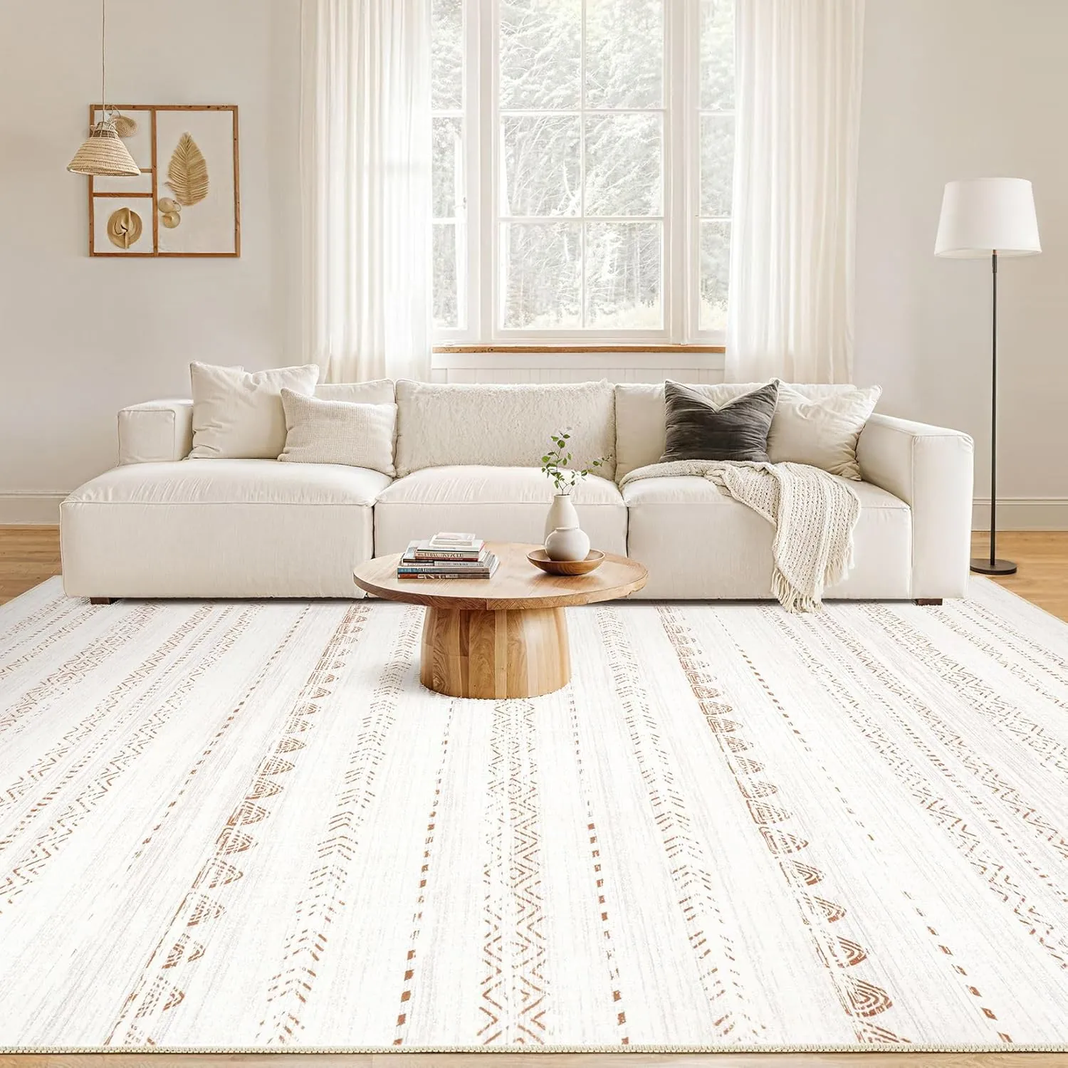 Area Rug Living Room Rugs: 5x7 Large Soft Machine Washable Boho Moroccan Farmhouse Neutral Stain Resistant Indoor Floor Rug Carpet for Bedroom Under Dining Table Home Office House Decor - Brown - Image 4