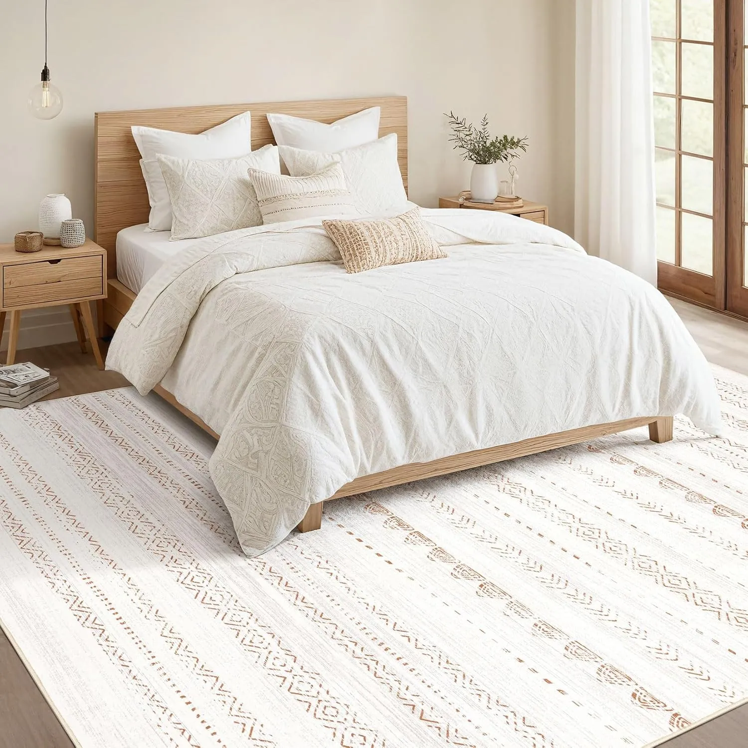 Area Rug Living Room Rugs: 5x7 Large Soft Machine Washable Boho Moroccan Farmhouse Neutral Stain Resistant Indoor Floor Rug Carpet for Bedroom Under Dining Table Home Office House Decor - Brown - Image 5