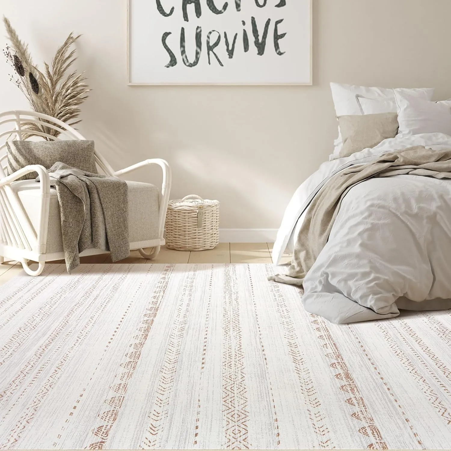 Area Rug Living Room Rugs: 5x7 Large Soft Machine Washable Boho Moroccan Farmhouse Neutral Stain Resistant Indoor Floor Rug Carpet for Bedroom Under Dining Table Home Office House Decor - Brown - Image 6