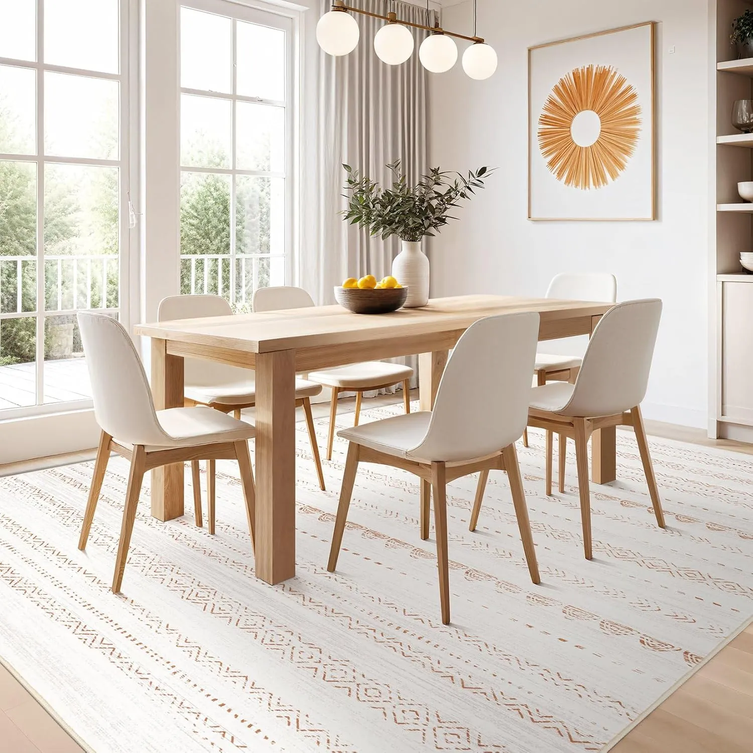 Area Rug Living Room Rugs: 5x7 Large Soft Machine Washable Boho Moroccan Farmhouse Neutral Stain Resistant Indoor Floor Rug Carpet for Bedroom Under Dining Table Home Office House Decor - Brown - Image 7