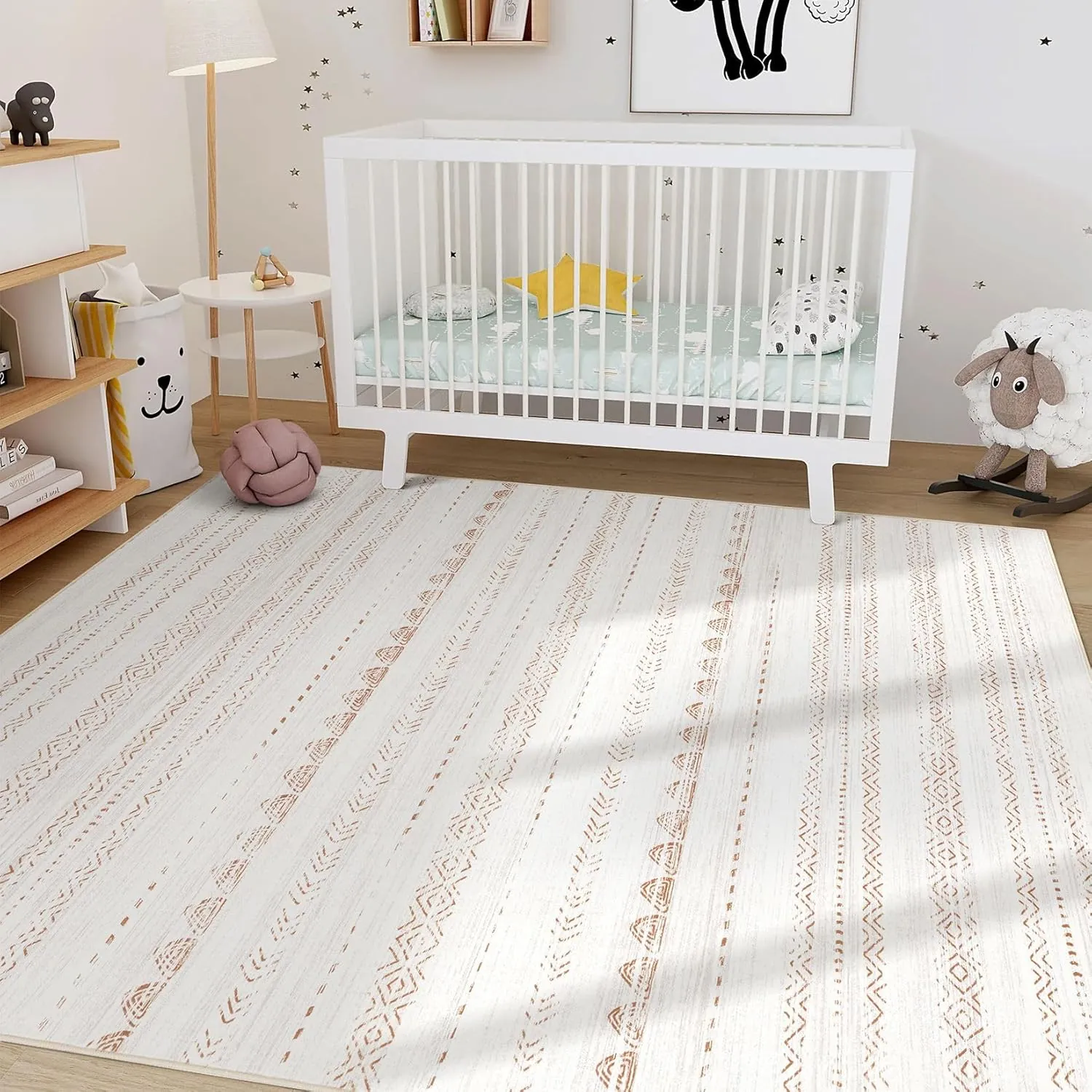 Area Rug Living Room Rugs: 5x7 Large Soft Machine Washable Boho Moroccan Farmhouse Neutral Stain Resistant Indoor Floor Rug Carpet for Bedroom Under Dining Table Home Office House Decor - Brown - Image 8
