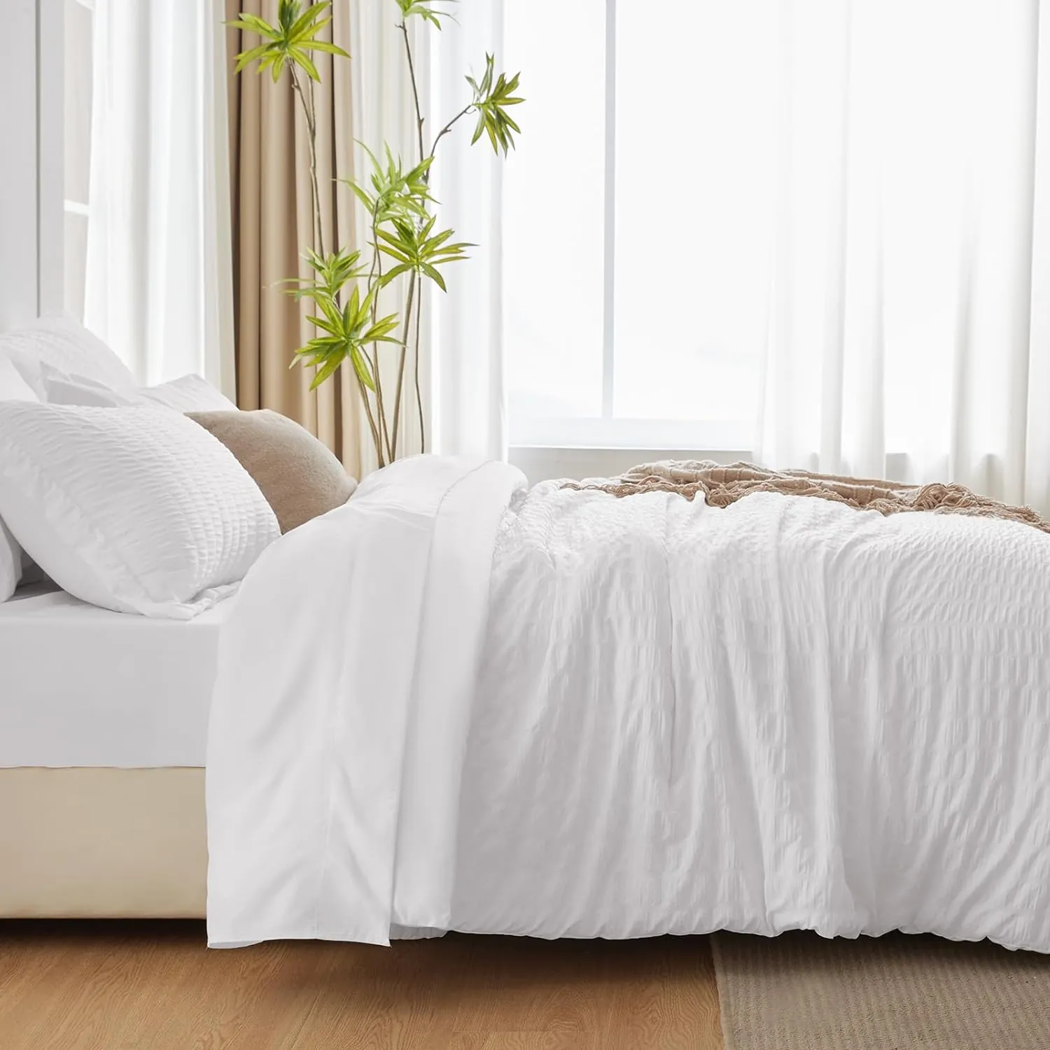 CozyLux King Comforter Set with Sheets White Seersucker Bed in a Bag 7-Pieces All Season Bedding Sets with Comforter, Pillow Sham, Flat Sheet, Fitted Sheet, Pillowcase - Image 5