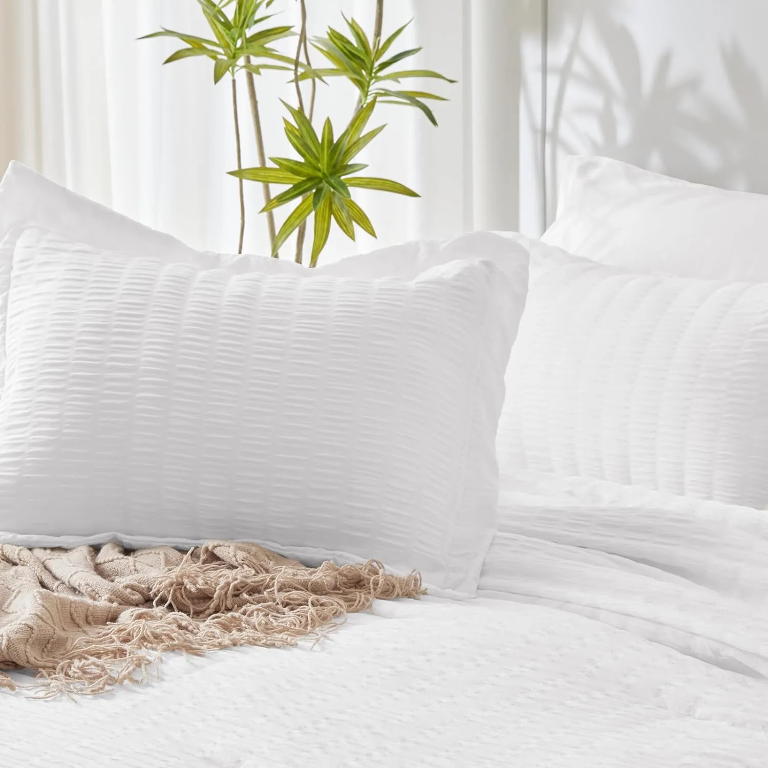CozyLux King Comforter Set with Sheets White Seersucker Bed in a Bag 7-Pieces All Season Bedding Sets with Comforter, Pillow Sham, Flat Sheet, Fitted Sheet, Pillowcase - Image 9