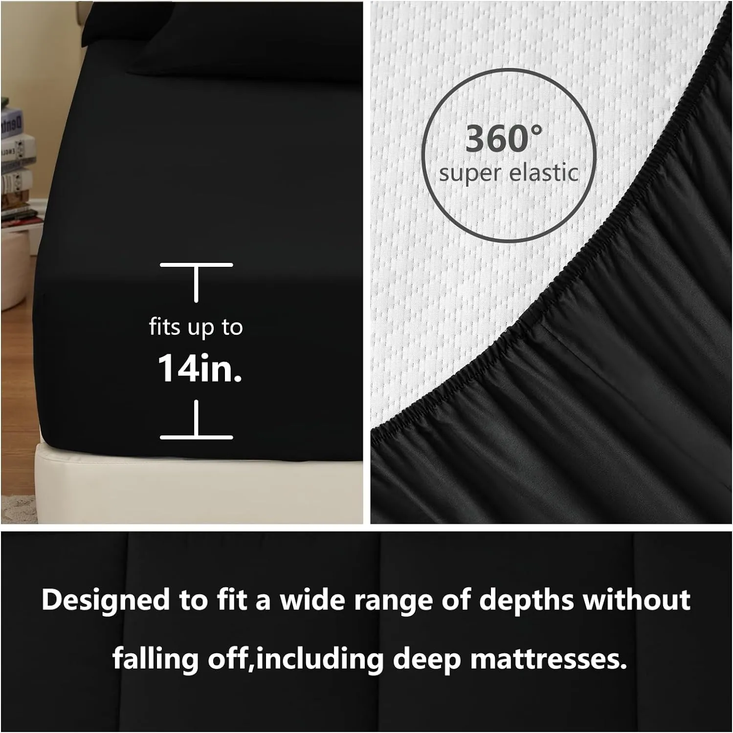 CozyLux Queen Comforter Set - 7 Pieces Bed in a Bag Set Black, Bedding Sets Queen with All Season Quilted Comforter, Flat Sheet, Fitted Sheet, Pillowcases, Black, Queen - Image 6