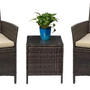 Devoko Patio Porch Furniture Sets 3 Pieces PE Rattan Wicker Chairs with Table Outdoor Garden Furniture Sets (Brown/Beige)