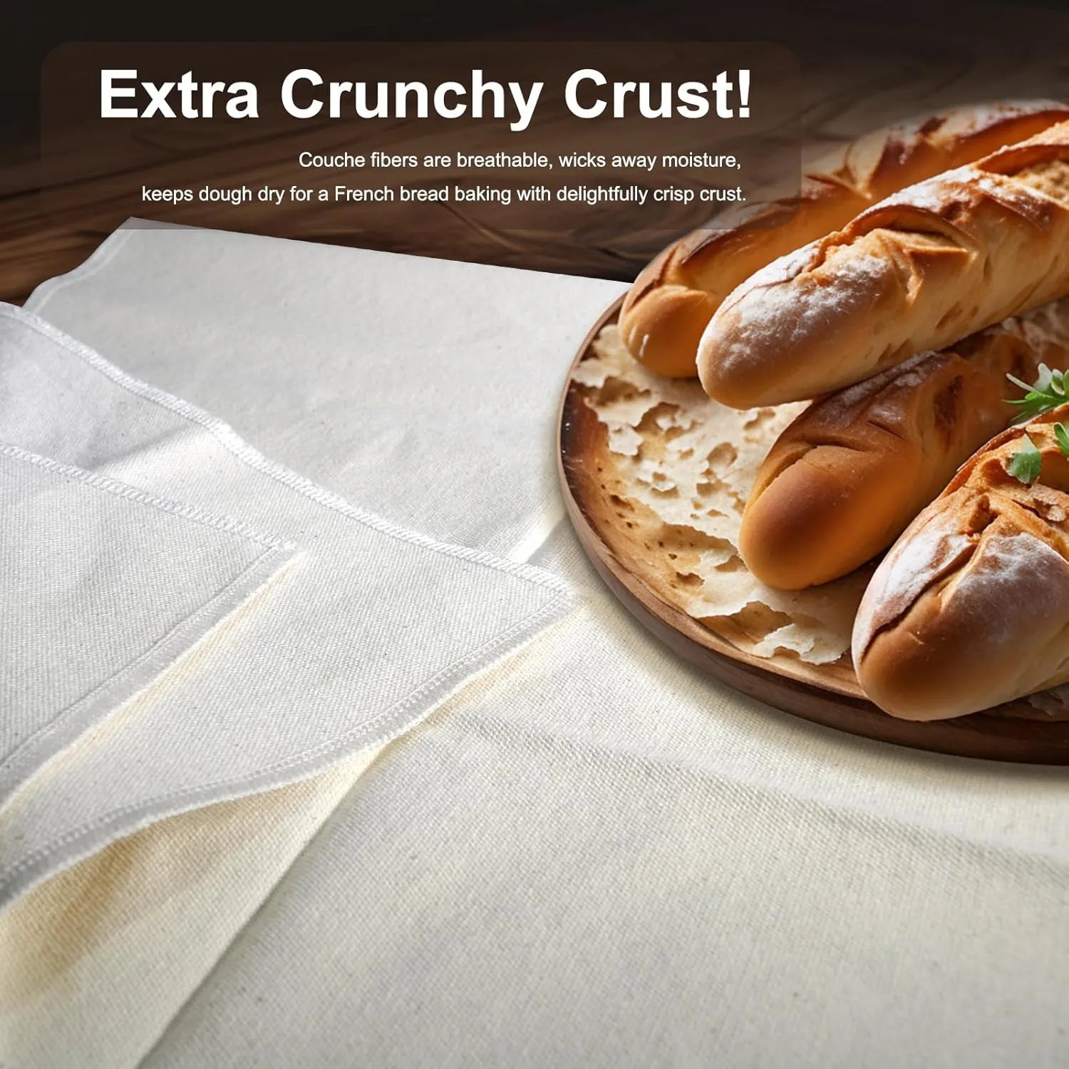 Dough Proofing Cloth 35"x26" Large, Professional Heavy Duty Bakers Couche for Bagutter Loaves, 100% Natural Unbleached Cotton Fabric Towel for French Baguettes, Shaping Tool for Bread Baking - Image 6