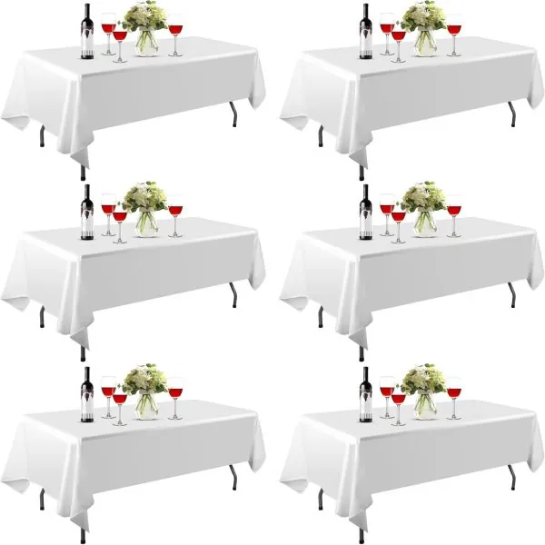 EMART 6 Pack Rectangle Table Cloth, 60 x 102 inch White 100% Polyester Thickened Fabric for Banquet Wedding Party Rectangular Tablecloths, Stain Resistant and Washable