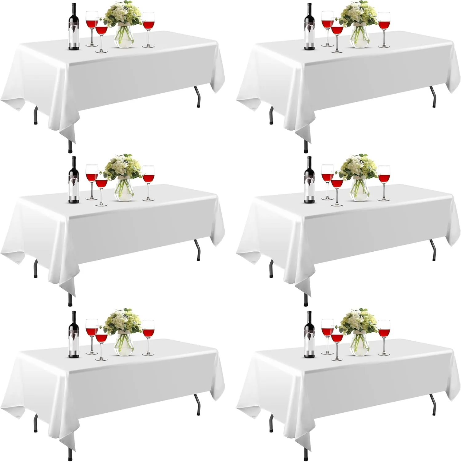 EMART 6 Pack Rectangle Table Cloth, 60 x 102 inch White 100% Polyester Thickened Fabric for Banquet Wedding Party Rectangular Tablecloths, Stain Resistant and Washable
