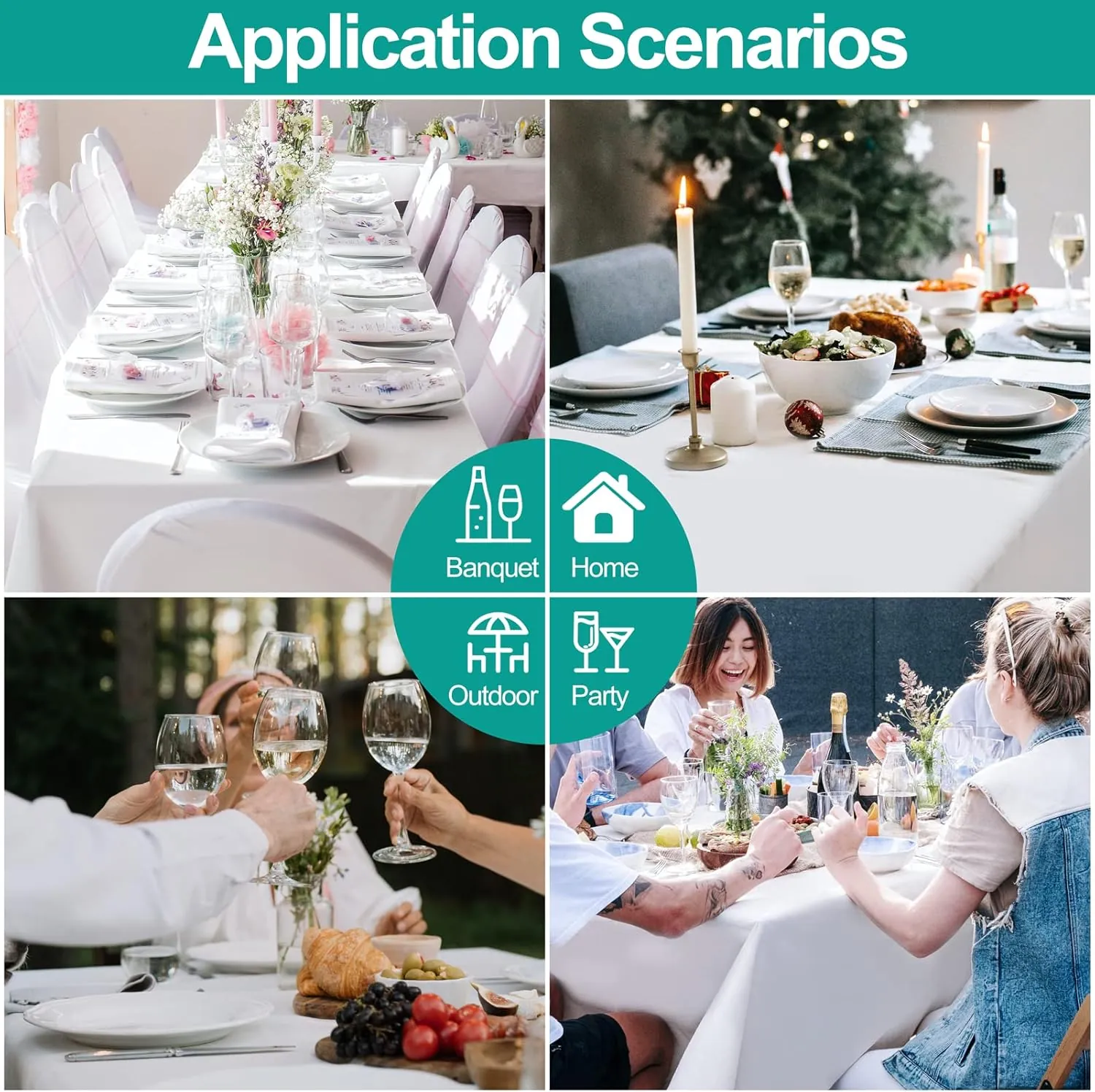 EMART 6 Pack Rectangle Table Cloth, 60 x 102 inch White 100% Polyester Thickened Fabric for Banquet Wedding Party Rectangular Tablecloths, Stain Resistant and Washable - Image 7