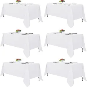 Fitable White Tablecloths for Rectangle Tables, 6 Pack - 70 x 120 Inches - Reusable and Washable Table Clothes for 6-8 Ft Tables, Polyester Fabric Table Covers for Wedding, Party, Banquet
