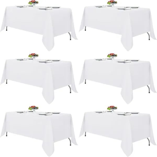 Fitable White Tablecloths for Rectangle Tables, 6 Pack - 70 x 120 Inches - Reusable and Washable Table Clothes for 6-8 Ft Tables, Polyester Fabric Table Covers for Wedding, Party, Banquet