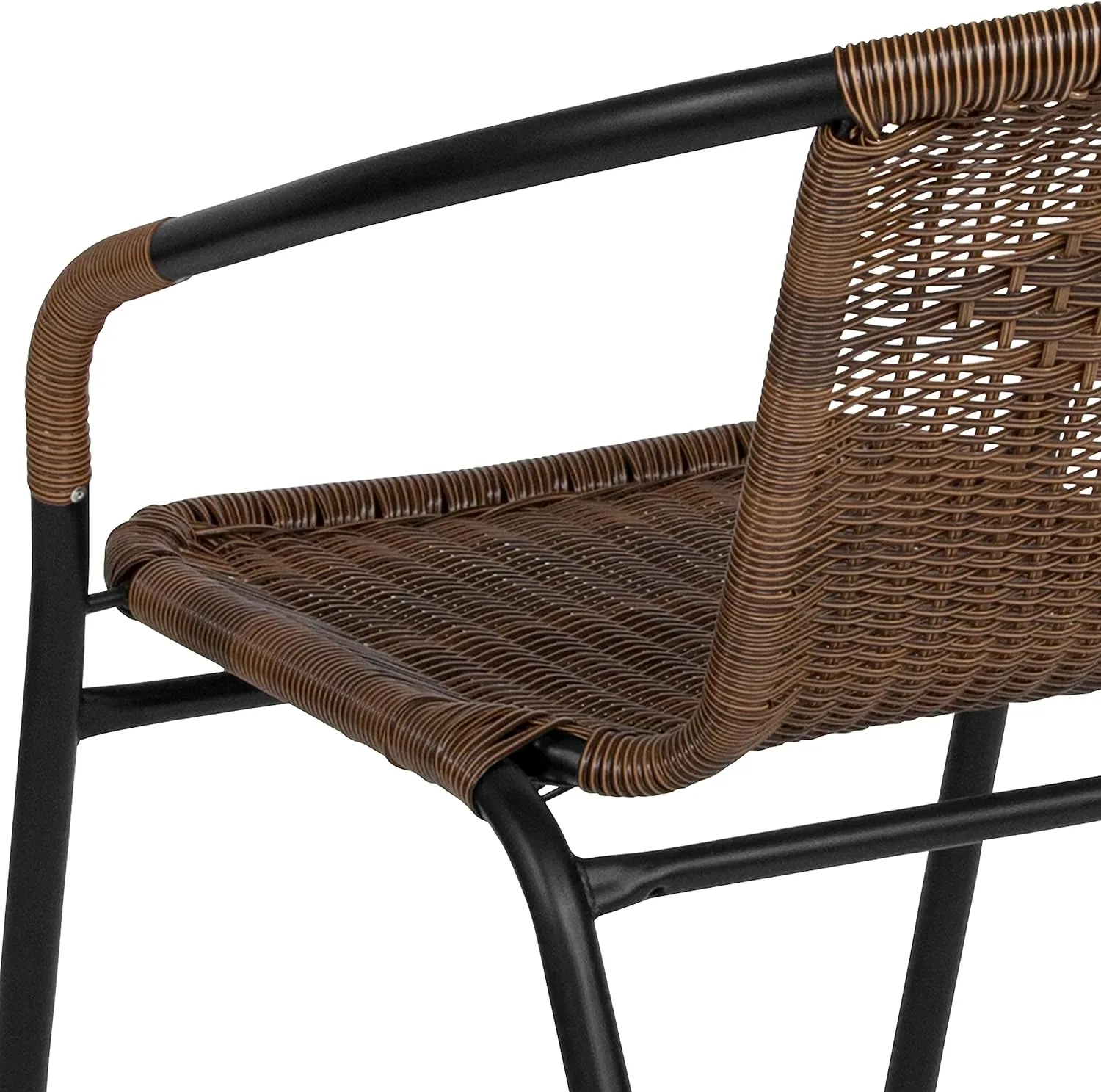 Flash Furniture Lila Modern Rattan Indoor/Outdoor Stackable Dining Chairs, Stacking Rattan Bistro Chairs for Patio or Restaurant, Set of 4, Brown - Image 13