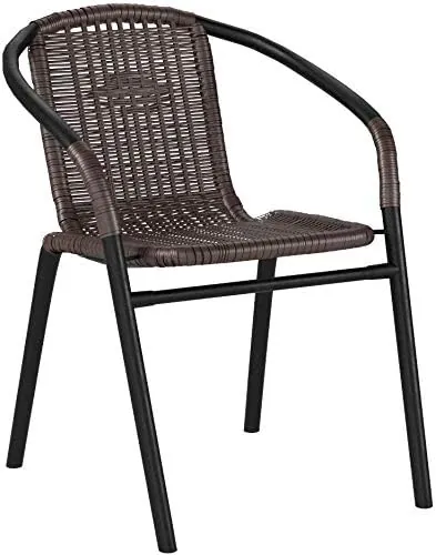 Flash Furniture Lila Modern Rattan Indoor/Outdoor Stackable Dining Chairs, Stacking Rattan Bistro Chairs for Patio or Restaurant, Set of 4, Brown - Image 4