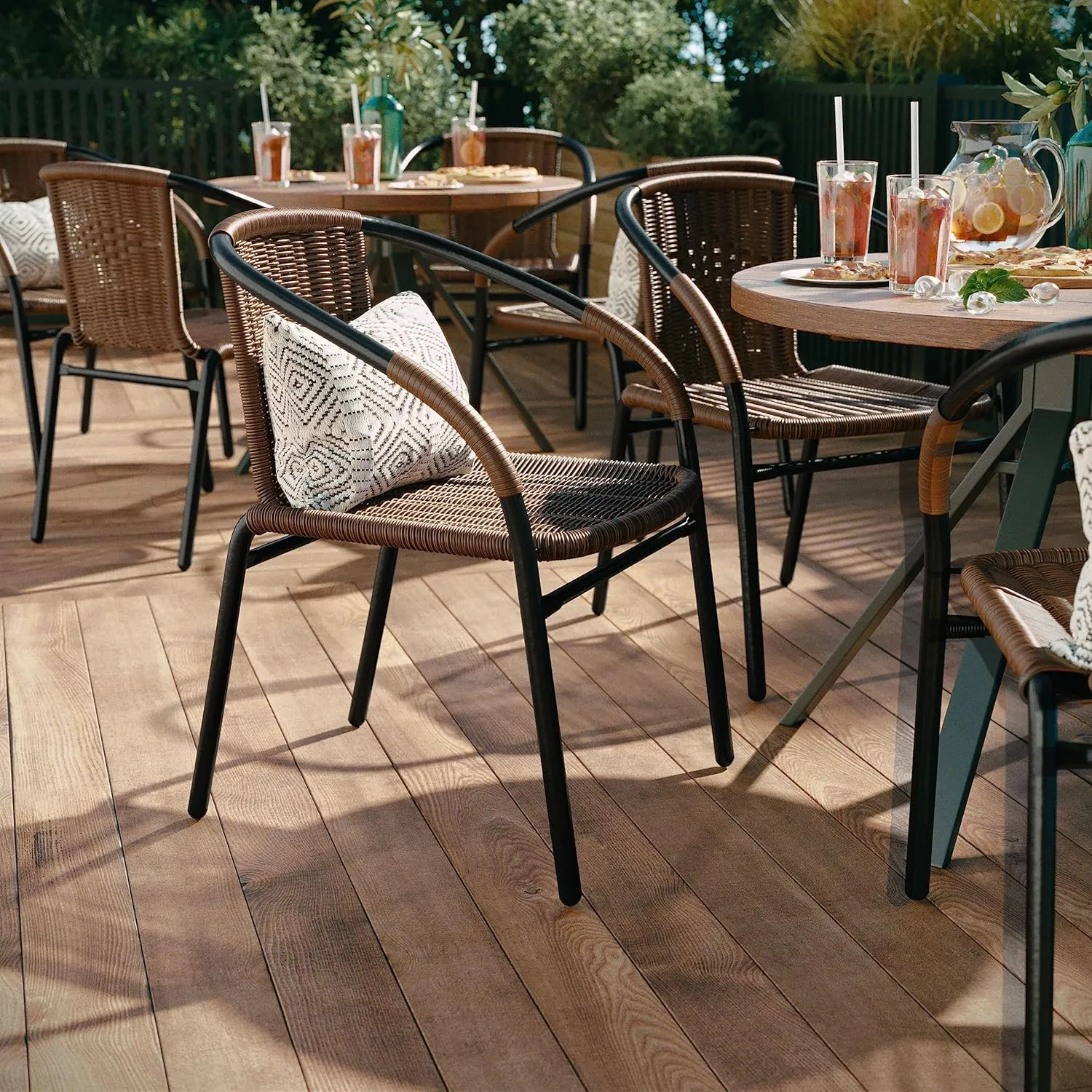 Flash Furniture Lila Modern Rattan Indoor/Outdoor Stackable Dining Chairs, Stacking Rattan Bistro Chairs for Patio or Restaurant, Set of 4, Brown - Image 6