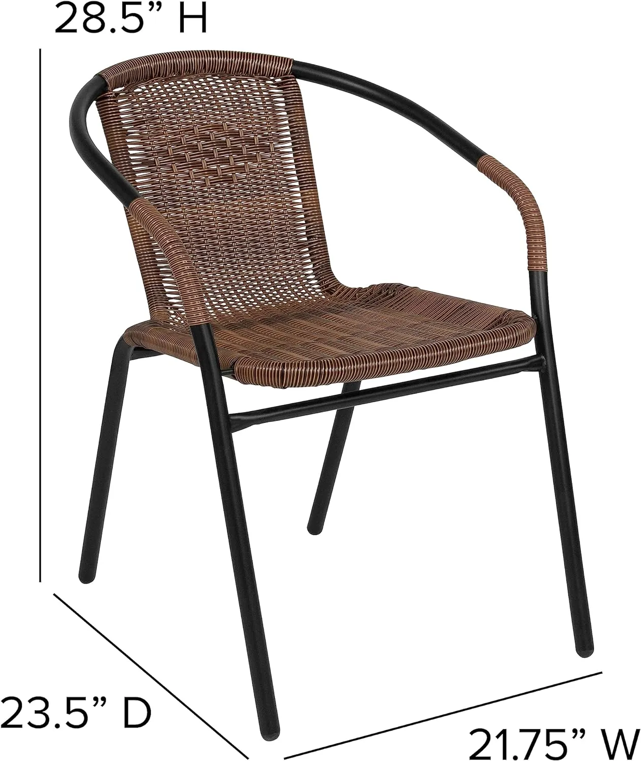 Flash Furniture Lila Modern Rattan Indoor/Outdoor Stackable Dining Chairs, Stacking Rattan Bistro Chairs for Patio or Restaurant, Set of 4, Brown - Image 8