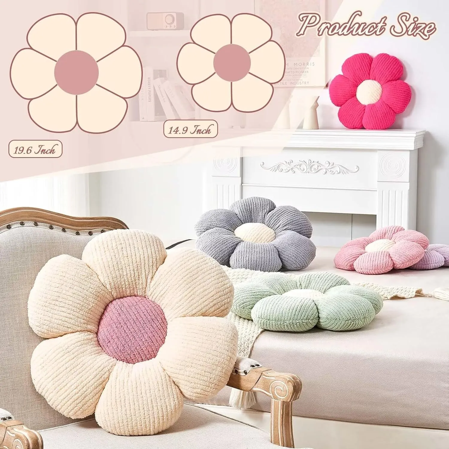 Flower Throw Pillow, Soft Sage Green 14.9" Flower Pillow for Home Decor, Cute Flower Shaped Floor Pillow Aesthetic Flower Plush Decorative Pillows for Bed Sofa Couch - Image 2