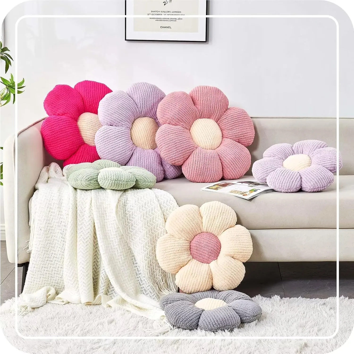 Flower Throw Pillow, Soft Sage Green 14.9" Flower Pillow for Home Decor, Cute Flower Shaped Floor Pillow Aesthetic Flower Plush Decorative Pillows for Bed Sofa Couch - Image 5