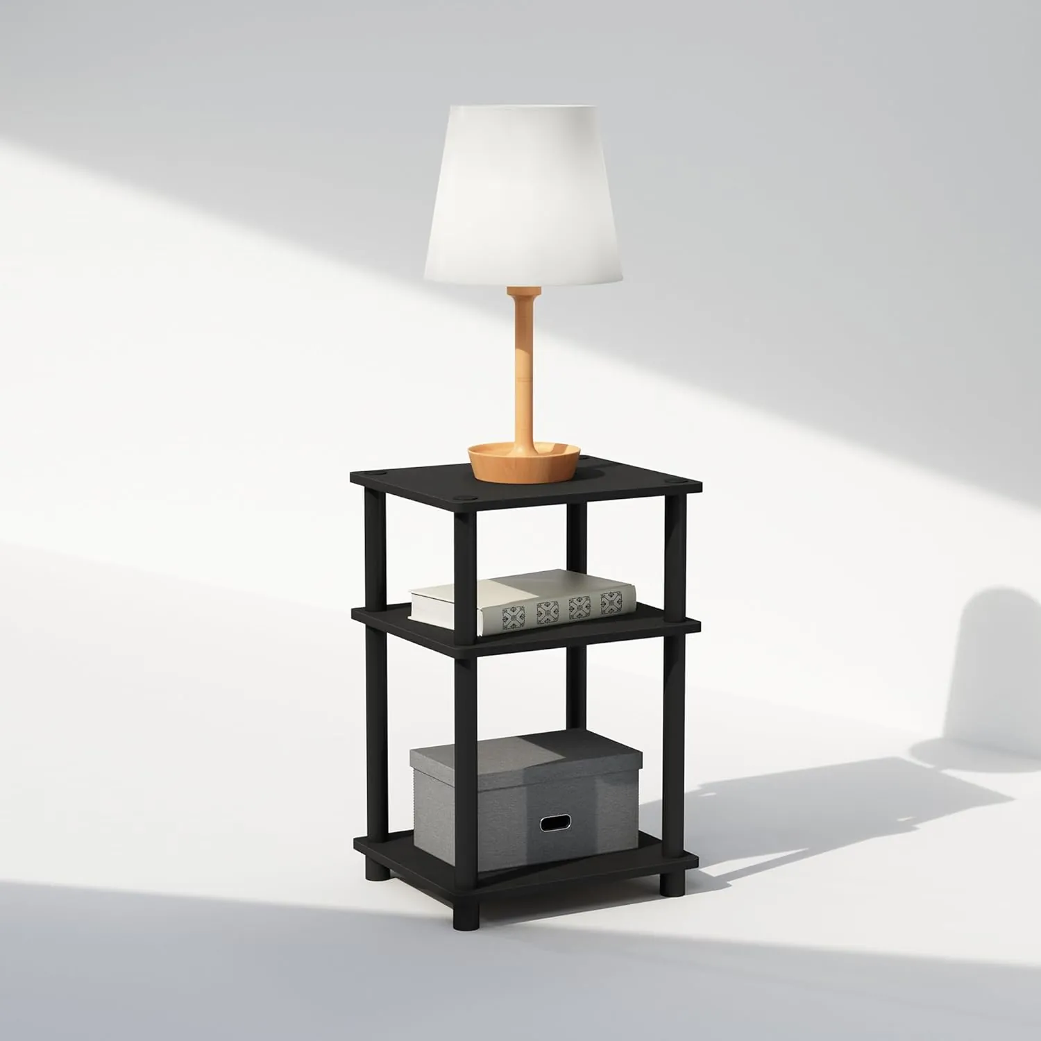 Furinno Just 3-Tier Turn-N-Tube Open Storage Nightstand, 1-Pack, Plastic Poles, Americano/Black - Image 4