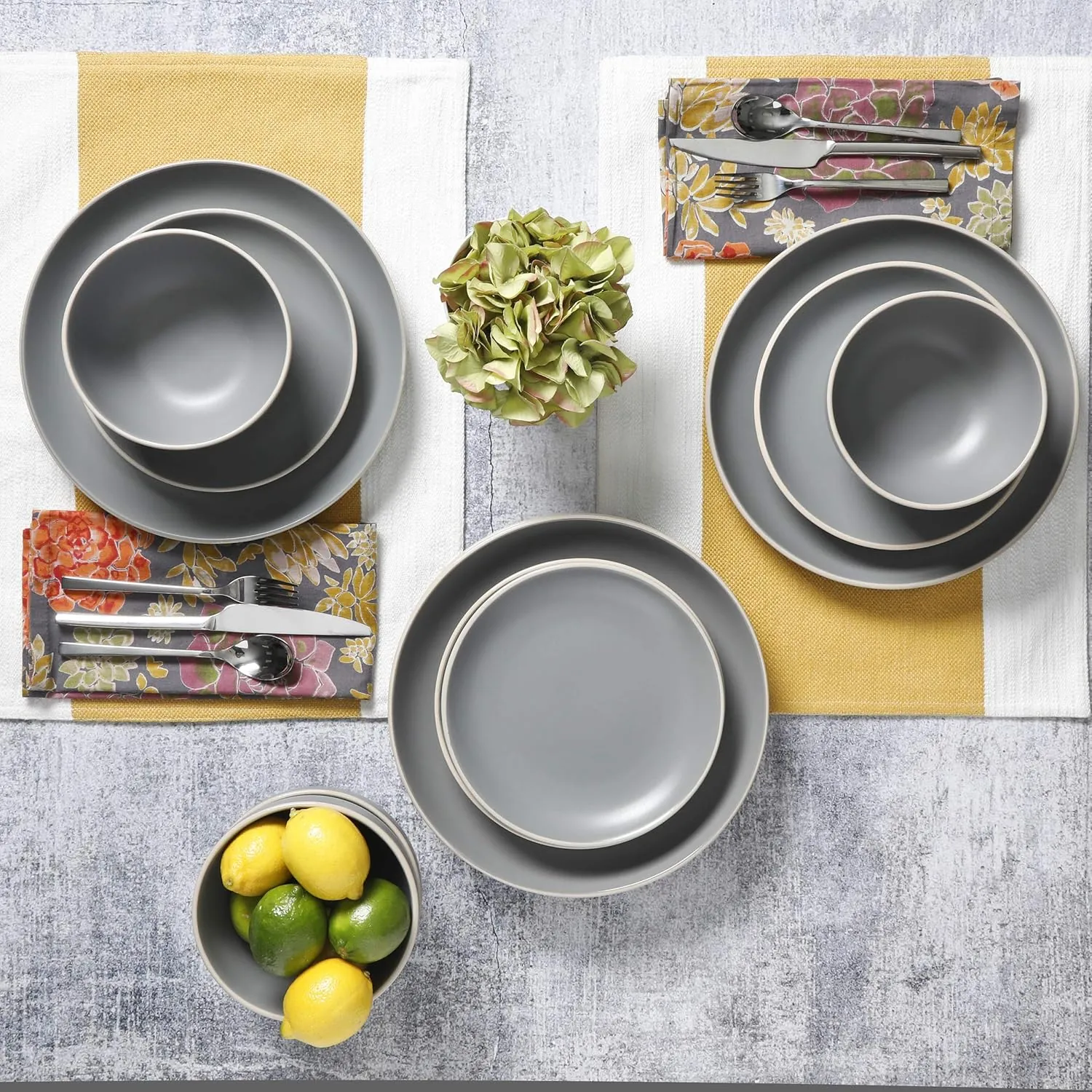 Gibson Home Rockaway 12-Piece Dinnerware Set Service for 4, Grey Matte - - Image 4