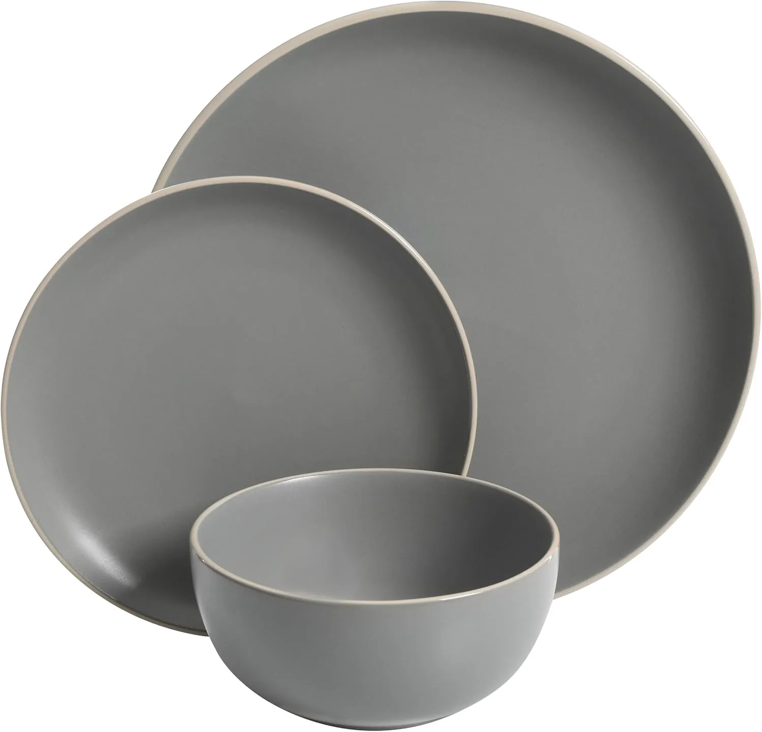 Gibson Home Rockaway 12-Piece Dinnerware Set Service for 4, Grey Matte - - Image 5