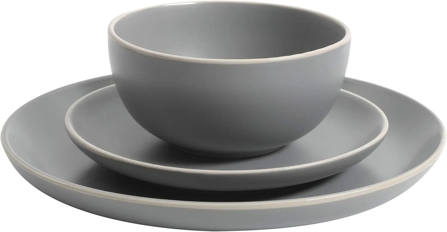 Gibson Home Rockaway 12-Piece Dinnerware Set Service for 4, Grey Matte - - Image 6