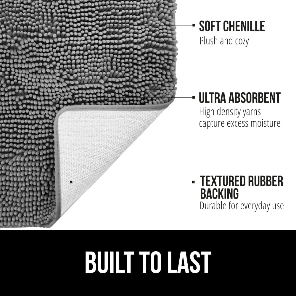 Gorilla Grip Bath Rug Mat 24x17, Thick Soft Absorbent Chenille, Rubber Backing Quick Dry Microfiber Mats, Machine Washable Rugs for Shower Floor, Bathroom Runner Bathmat Accessories Decor, Grey - Image 2