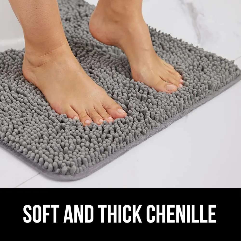 Gorilla Grip Bath Rug Mat 24x17, Thick Soft Absorbent Chenille, Rubber Backing Quick Dry Microfiber Mats, Machine Washable Rugs for Shower Floor, Bathroom Runner Bathmat Accessories Decor, Grey - Image 3