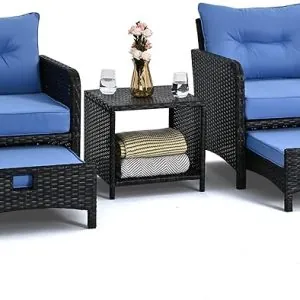 Best Choice Products 3-Piece Outdoor Wicker Conversation Bistro Set, Space Saving Patio Furniture for Garden w/Side Table - Gray/Navy
