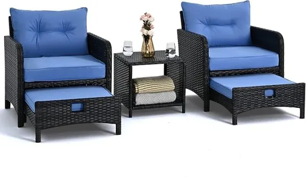 Best Choice Products 3-Piece Outdoor Wicker Conversation Bistro Set, Space Saving Patio Furniture for Garden w/Side Table - Gray/Navy