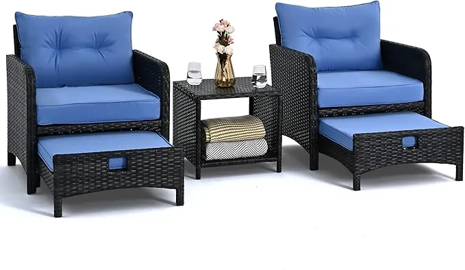 Best Choice Products 3-Piece Outdoor Wicker Conversation Bistro Set, Space Saving Patio Furniture for Garden w/Side Table - Gray/Navy