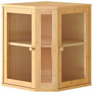 HOOBRO Bamboo Bread Box, Kitchen Countertop Corner Bread Box, Large Capacity 2-Tier Bread Box, Bread Storage Container with Dual Rippled Acrylic Doors, for Kitchen Food Storage, Natural YL12MB01
