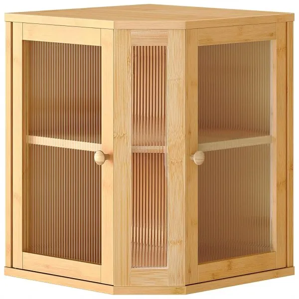 HOOBRO Bamboo Bread Box, Kitchen Countertop Corner Bread Box, Large Capacity 2-Tier Bread Box, Bread Storage Container with Dual Rippled Acrylic Doors, for Kitchen Food Storage, Natural YL12MB01