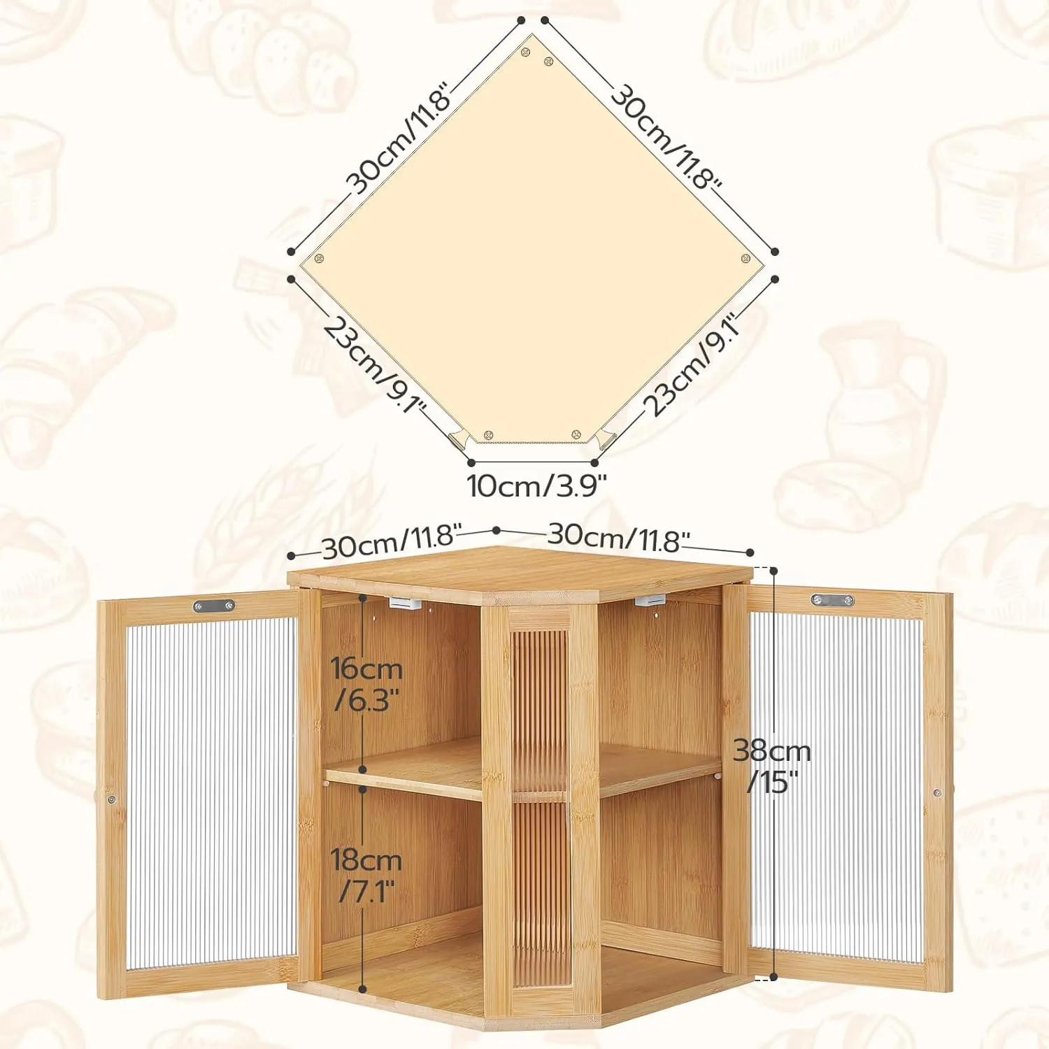 HOOBRO Bamboo Bread Box, Kitchen Countertop Corner Bread Box, Large Capacity 2-Tier Bread Box, Bread Storage Container with Dual Rippled Acrylic Doors, for Kitchen Food Storage, Natural YL12MB01 - Image 3