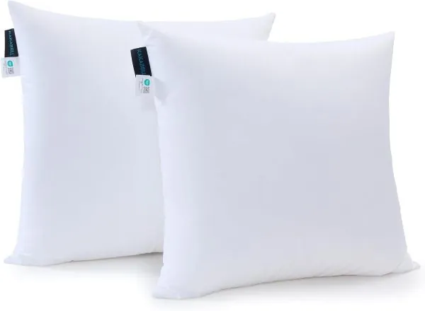 KAKABELL 18x18 Pillows Insert,Throw Pillows Insert (Pack of 2, White), 100% Cotton Cover, Down Alternative Bed and Couch Pillows, Luxury Soft and Cozy Indoor and Outdoor Decorative Pillows