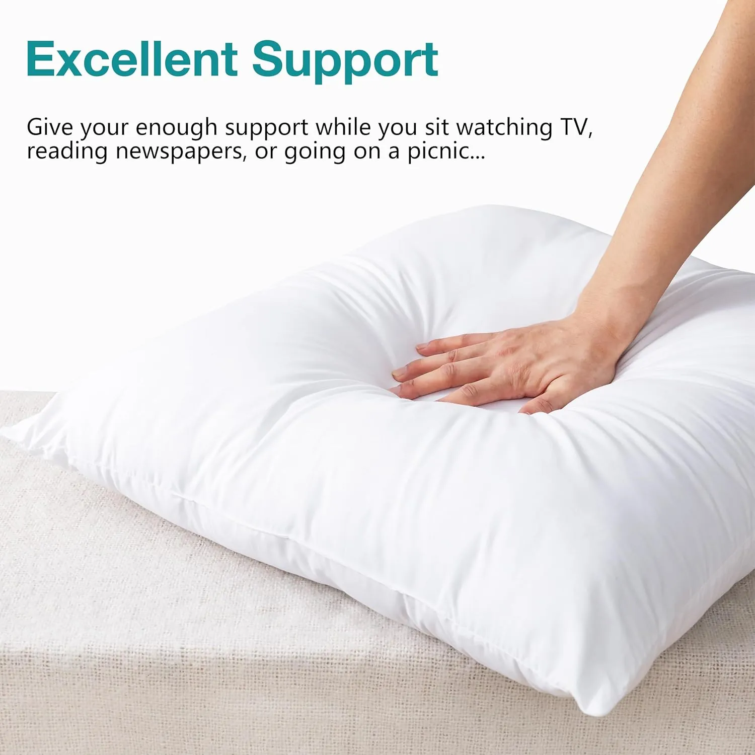 KAKABELL 18x18 Pillows Insert,Throw Pillows Insert (Pack of 2, White), 100% Cotton Cover, Down Alternative Bed and Couch Pillows, Luxury Soft and Cozy Indoor and Outdoor Decorative Pillows - Image 5