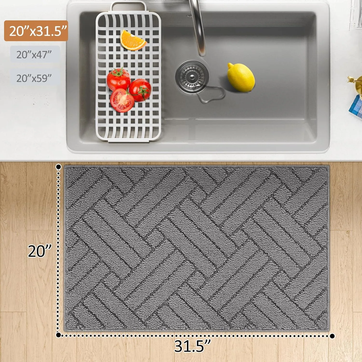 Kitchen Rugs Non Slip Kitchen Mats for Floor Kitchen Runner Rug, 20"x31.5"Grey Absorbent Resist Dirt Comfort Standing Mat for Entryway,Hallway, Front of Sink, Machine Washable - Image 2