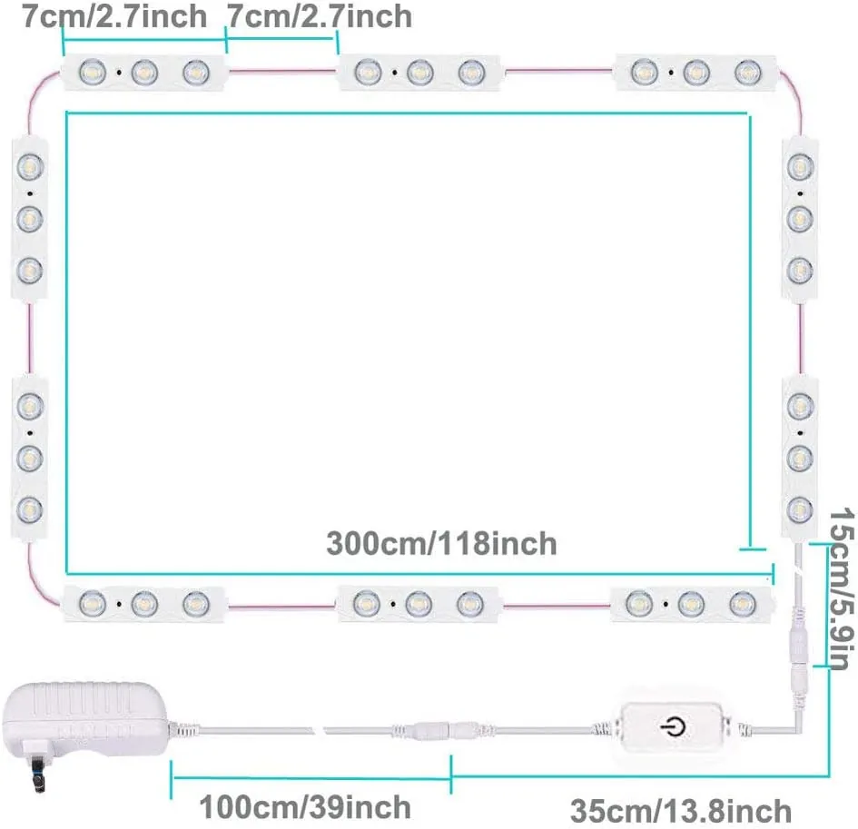 Led Vanity Mirror Lights, Hollywood Style Vanity Make Up Light, 10ft Ultra Bright White LED, Dimmable Touch Control Lights Strip, for Makeup Vanity Table & Bathroom Mirror, Mirror Not Included - Image 3