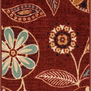 Maples Rugs Reggie Floral Kitchen Rugs Non Skid Accent Area Carpet [Made in USA], 1'8 x 2'10, Merlot