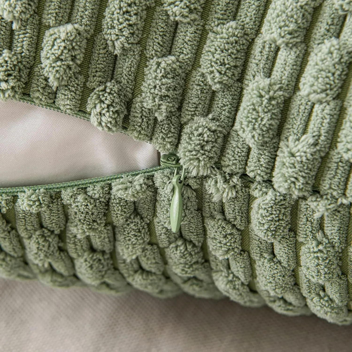 MIULEE Throw Pillow Covers Soft Corduroy Decorative Set of 2 Boho Striped Pillow Covers Pillowcases Farmhouse Home Decor for Couch Bed Sofa Living Room Spring 18x18 Inch Sage Green - Image 3